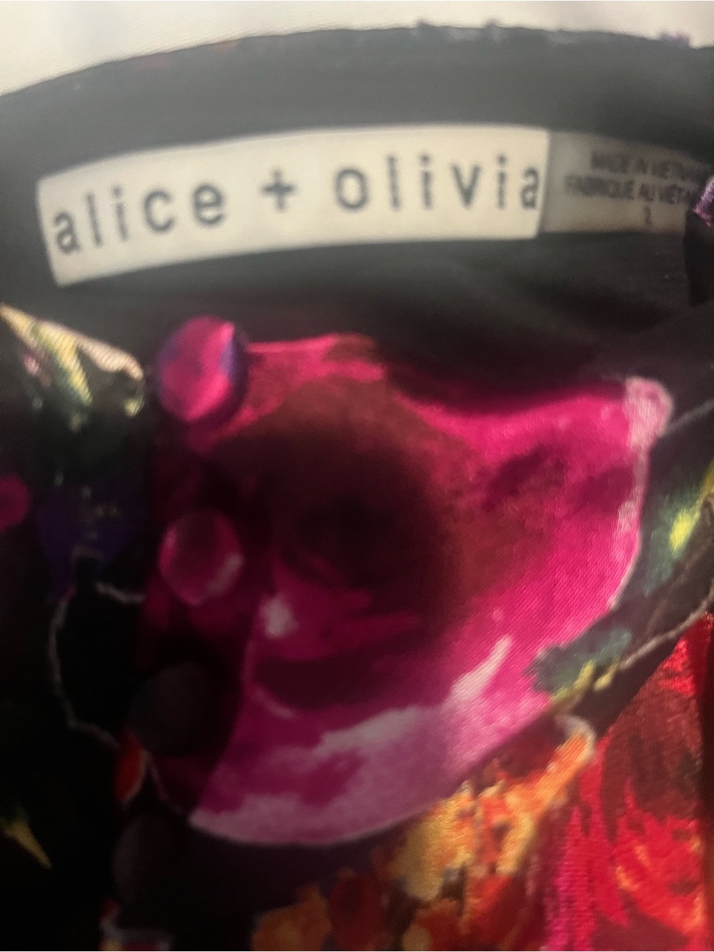 Alice + Olivia Black Mini Dress with Pink & Red Floral Print - Picture 6 of 6